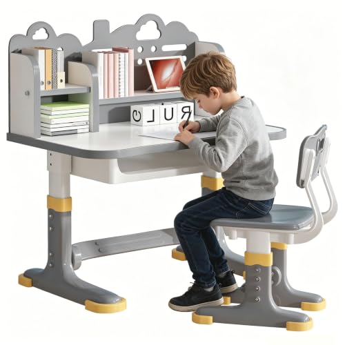 Height Adjustable Kids Study Desk and Ergonomic Chair Set with Storage