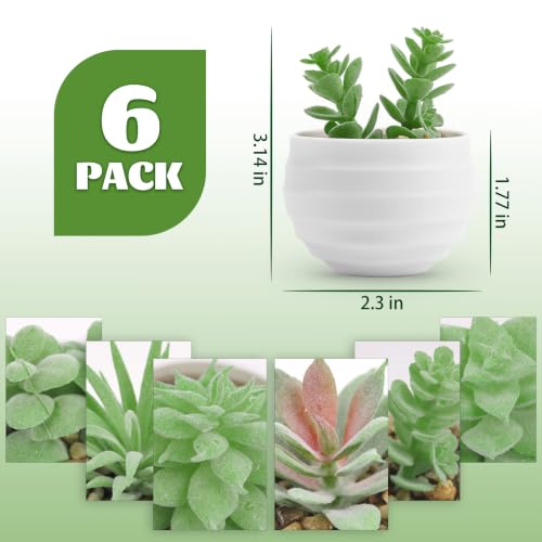 Mini Artificial Succulents Set of 6 - Small Faux Potted Plants for Home Decor