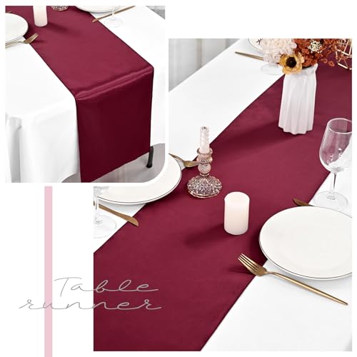 Lykoow Burgundy Satin Table Runner 16 Pack 30 x 183 cm for Weddings & Parties