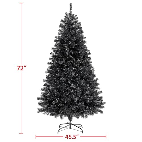 6ft Prelit Black Artificial Christmas Tree with 300 Warm Lights & Metal Stand