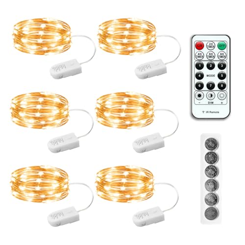 6-Pack Battery Powered Fairy Lights with Remote - 7ft Warm White 20 LED Lights