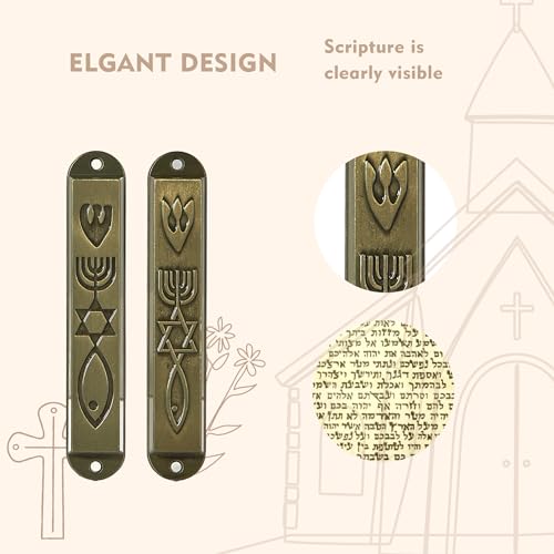Metal Mezuzah Case Set with Scrolls, 8cm Antique Copper Door Decor
