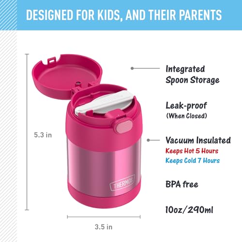 THERMOS FUNtainer Kids Insulated Food Jar with Spoon 10oz Pink