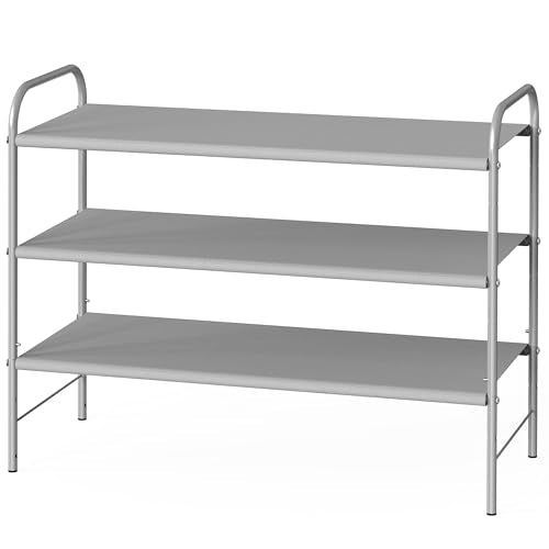 3-Tier Shoe Rack Storage Organizer, Compact Entryway Shoe Shelf, Grey