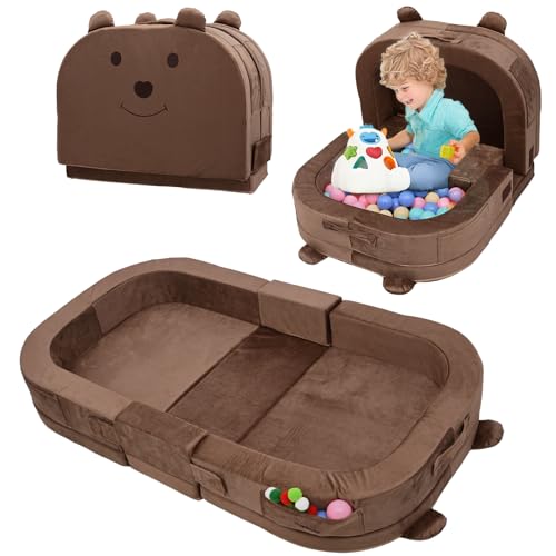 2-in-1 Foldable Toddler Play Mat and Kids Floor Sofa - Portable Bear Design