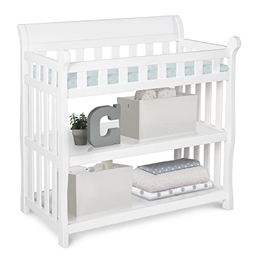 Wooden Nursery Changing Table with 2 Shelves and Changing Pad, White
