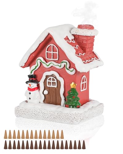 Christmas Incense Burner House - Hand-Painted Resin Gingerbread Cottage with Chimney Smoke Effect - House Variation