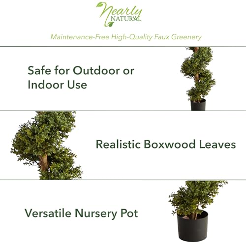 33-Inch Artificial Boxwood Spiral Topiary Tree in Black Planter