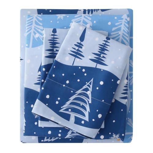 Mooreeke King Snowflake Microfiber Bed Sheet Set - Blue Winter Print