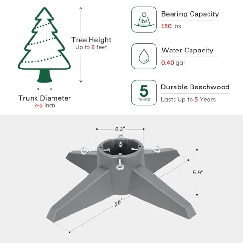 Sturdy Christmas Tree Stand for Live Trees Up to 8ft - Tool-Free Base