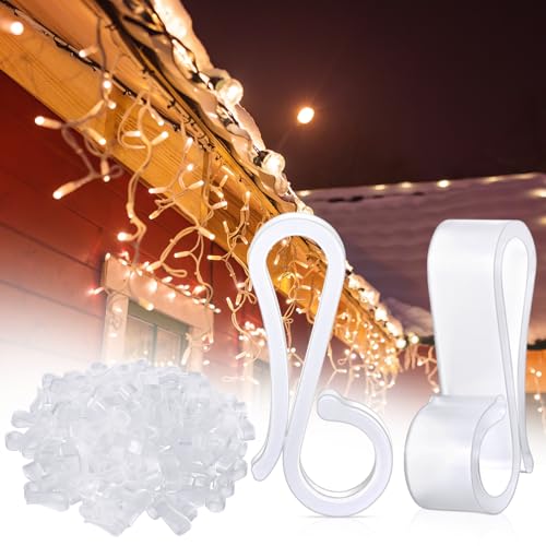 100 Pcs Outdoor Gutter Clips for Christmas String Lights, Weatherproof Hooks