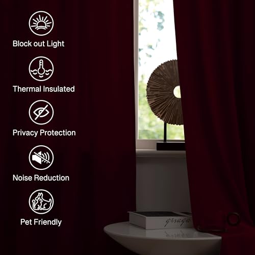 StangH Autumn Series Red Velvet Curtains 42W x 84L, Pack of 2, 2 Panels