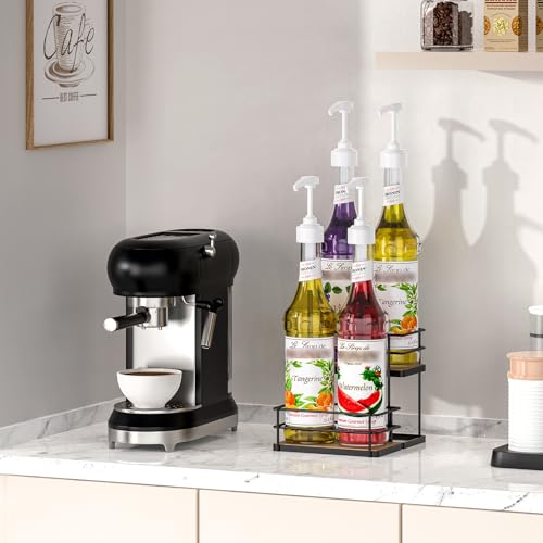 2-Tier Coffee Syrup Rack Organizer, 4-Bottle Countertop Storage Stand