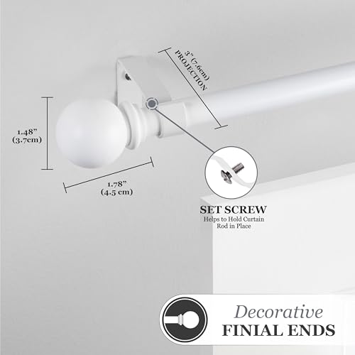 Kenney Chelsea Ball End Window Curtain Rod, Adjustable Curtain Rod for Windows 28 to 48 Inches, Extendable Curtain Rod Set, White Curtain Rod, Curtain Rods 2 Pack