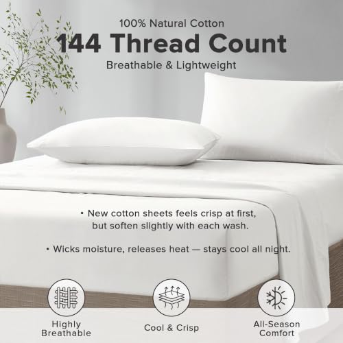 Comfort Spaces 100% Cotton Twin Sheet Set - 3-Piece Cooling Bed Sheets