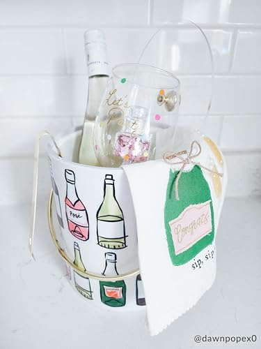 Mud Pie Vinyl Ice Bucket Set with Tongs - 8 Inch Home Bar Accessory
