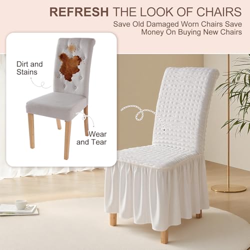 Stretch Dining Chair Cover with Ruffled Skirt - Elastic Seat Slipcover