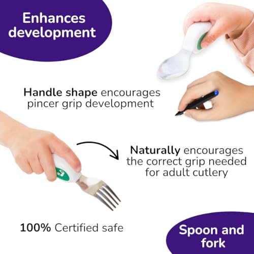 Toddler Utensils Ergonomic Fork and Spoon Set Stainless Steel Aqua