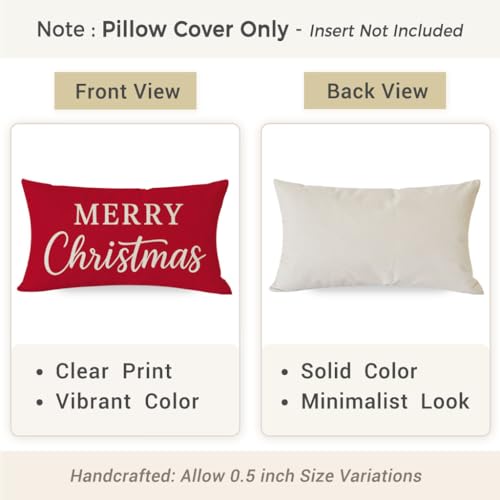 PANDICORN Christmas Pillow Covers 12x20 Set of 2 - Merry Christmas Believe Red