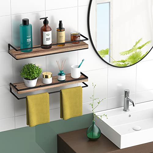 Rustic Floating Wall Shelves - Solid Wood Industrial Storage Set of 2