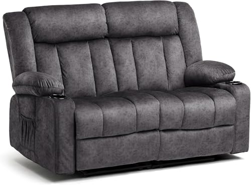 2-Seat Manual Reclining Loveseat with Cup Holders, Dark Gray Fabric