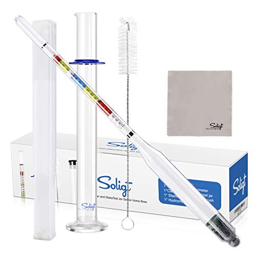 Triple Scale Hydrometer and Glass Test Jar Kit for Wine and Beer
