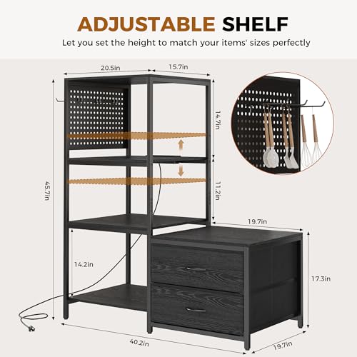 5-Tier Mini Fridge Stand with Power Outlet, Storage Drawers & Pegboard