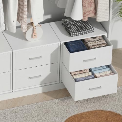 2 Pack Stackable Closet Storage Drawers, White Fabric Dresser Organizer