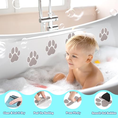 20-Piece Dog Paw Non-Slip Bathtub Stickers with Scraper, Brown