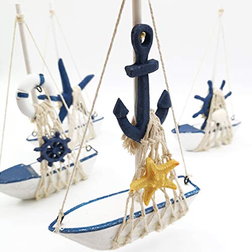 Mini Wooden Sailboat Decor Set - 4-Piece Nautical Beach Theme Figurine