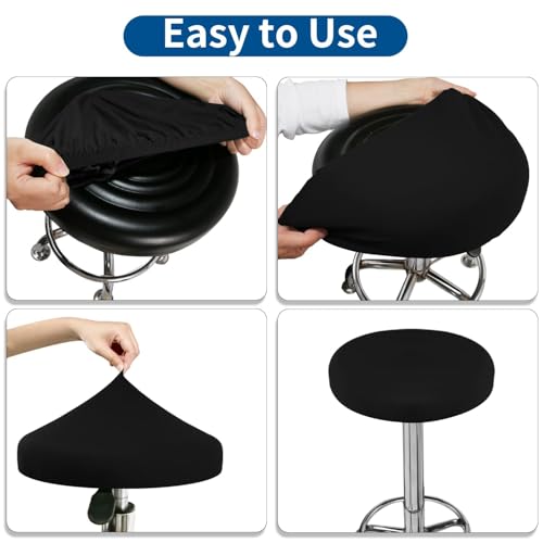 8 Pack Black Round Stool Covers - Stretchy Elastic Slipcovers for 16-20" Stools