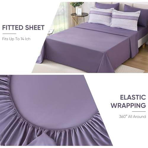 Purple King Comforter Set 7-Piece Bed in a Bag - Boho Striped Bedding
