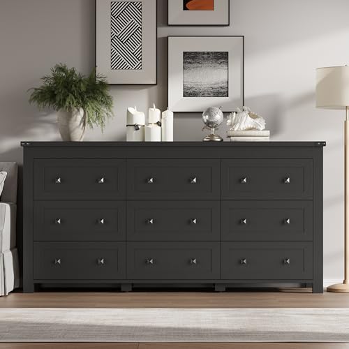 9-Drawer Modern Wooden Dresser and Storage Chest with Metal Handles