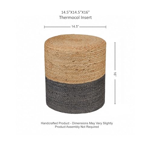 Handwoven Jute Braided Cylinder Pouf Ottoman, Gray 14.5-inch Foot Stool