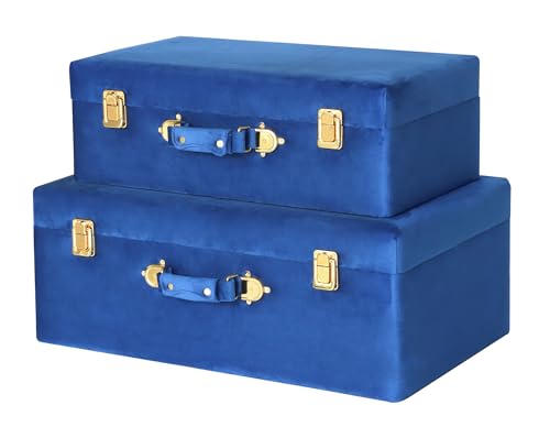 Set of 2 Velvet Storage Trunks with Gold Hardware, Decorative Nesting Chests