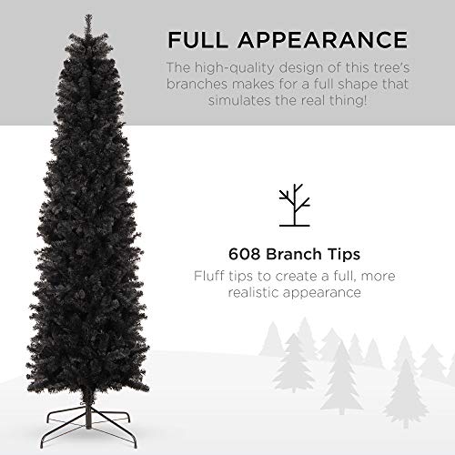6ft Black Artificial Christmas Pencil Tree with 608 Tips & Metal Stand