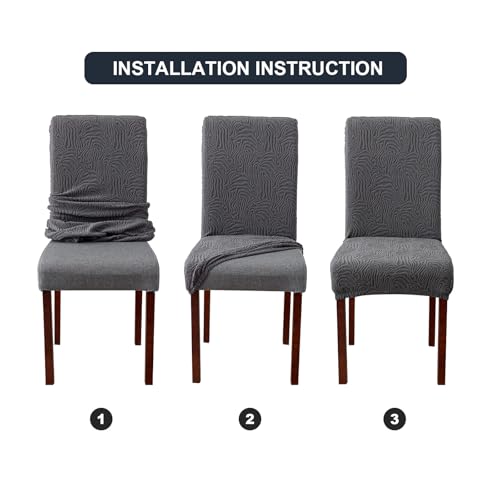 Stretch Dining Chair Covers Set of 6 | Jacquard Pattern, Machine Washable
