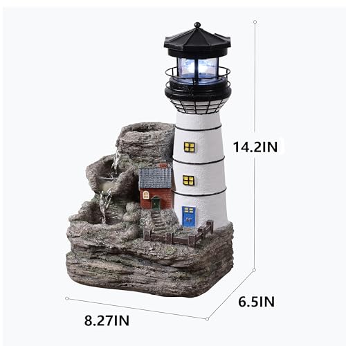 Coastal Lighthouse Tabletop Water Fountain with Blue LED Light