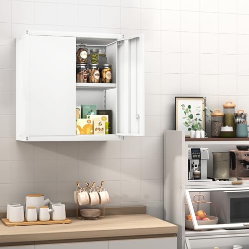 Wall Mounted Metal Storage Cabinet with Locking Doors and Adjustable Shelf
