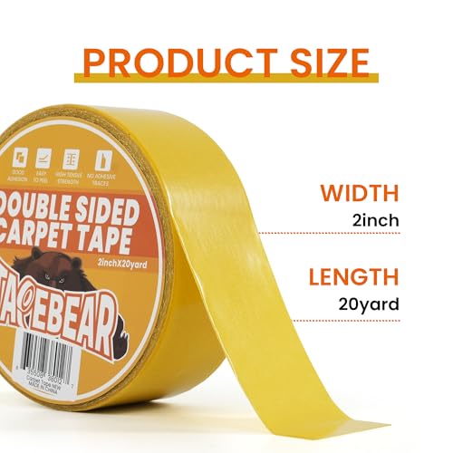 Heavy Duty Double-Sided Carpet Tape - 2 Inch x 20 Yards Rug Gripper