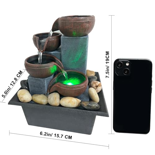 4-Tier Indoor Tabletop Water Fountain with Color LED Light & Rocks