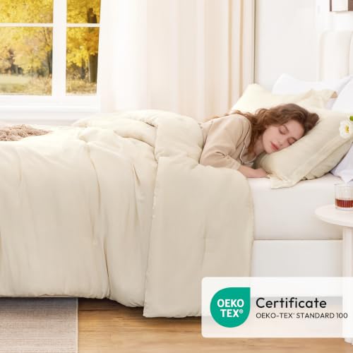 Beige Twin/Twin XL Comforter Set - 2-Piece Prewashed All-Season Bedding