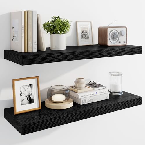 30-Inch Floating Wall Shelves, Set of 2 Rustic Wood Shelves for Home Decor