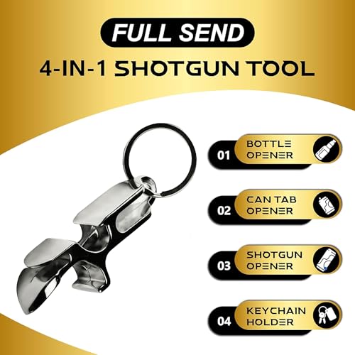 Pack of 1 Black Metal 4-in-1 Shotgun Bottle Opener Keychain Tool – Durable Can & Bottle Opener