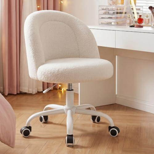 Teddy Fleece Vanity Chair - Adjustable Height Swivel Desk Chair, Cream White
