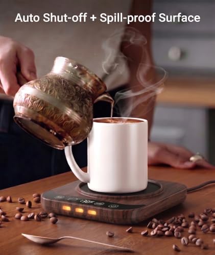 TTKXT Walnut Smart Coffee Mug Warmer with LED Display & 9 Temp Settings