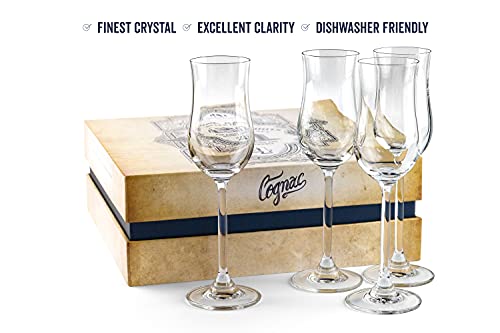 Set of 4 Crystal Cognac & Spirits Snifter Glasses - Elegant Tulip Design, 4 oz