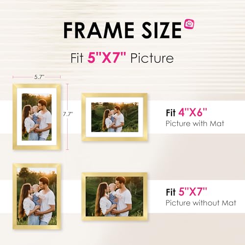 5x7 Gold Picture Frame Set of 4 - Wall & Tabletop Photo Frames