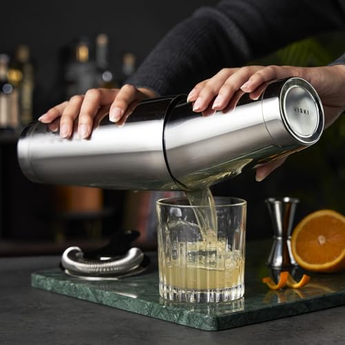 Viski Stainless Steel Shaker Tins for Cold Brew Cocktails, Margarita, Whiskey Sour, Espresso Martini Shaker, Home Bar Accessories, Bartending Tools, Bartender Gifts, 28 oz & 18 oz, Set of 2
