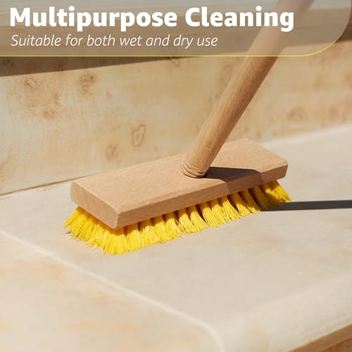 Heavy-Duty Deck Scrub Brush Head - 7.87" Stiff Bristle Wooden Scrubber
